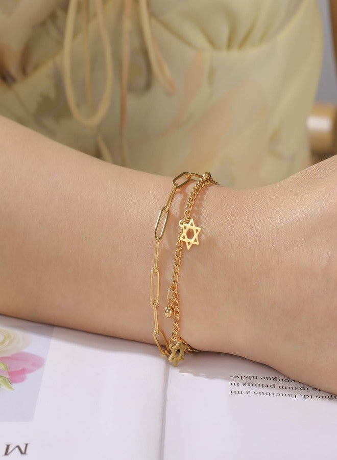 UNIFT Star of David Bracelet for Women Men Stainless Steel Jewish Star Hexagram Adjustable Bracelet Amulet Jewelry (gold 3) - Image 2